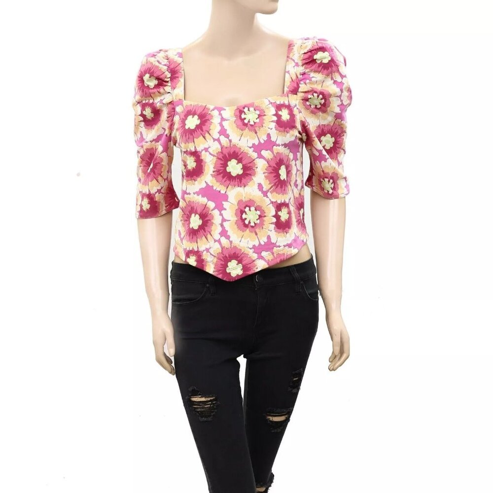 Free People Give Me More Cropped Blouse Top Floral Printed Criss-Cross S 233905 - Picture 5 of 9